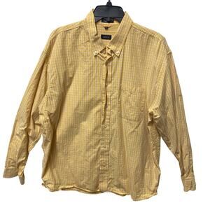 Izod Shirt Mens XL Yellow White Blue Checkered Long Sleeve Button Down